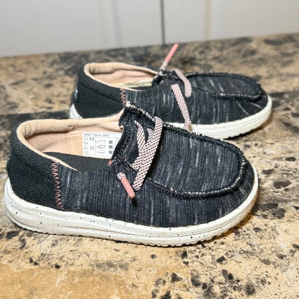Hey Dude Wendy Toddler Jersey Black White Pink Slip On Shoes Size K8
